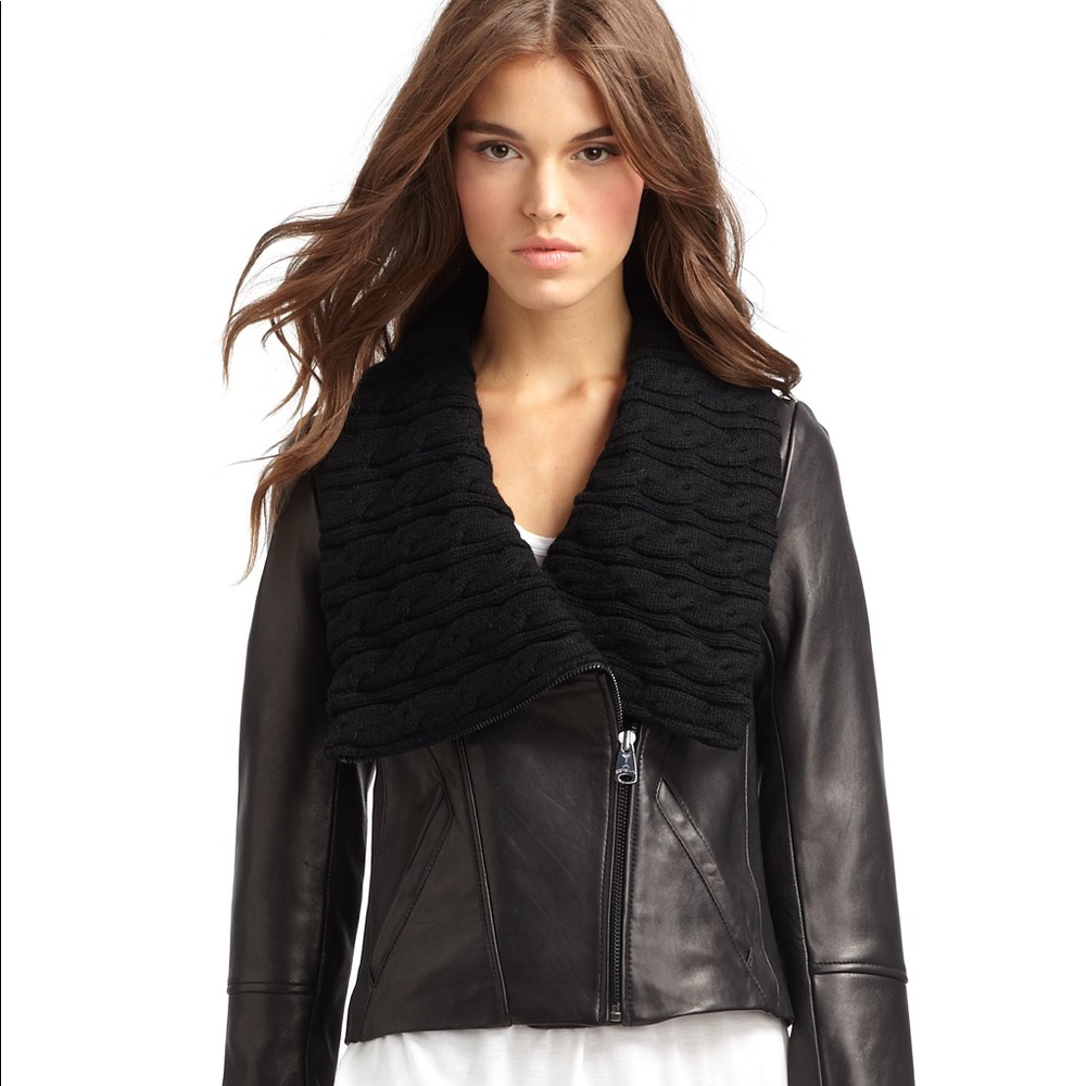 Via Spiga Leather Moto Jacket with Knit Collar
